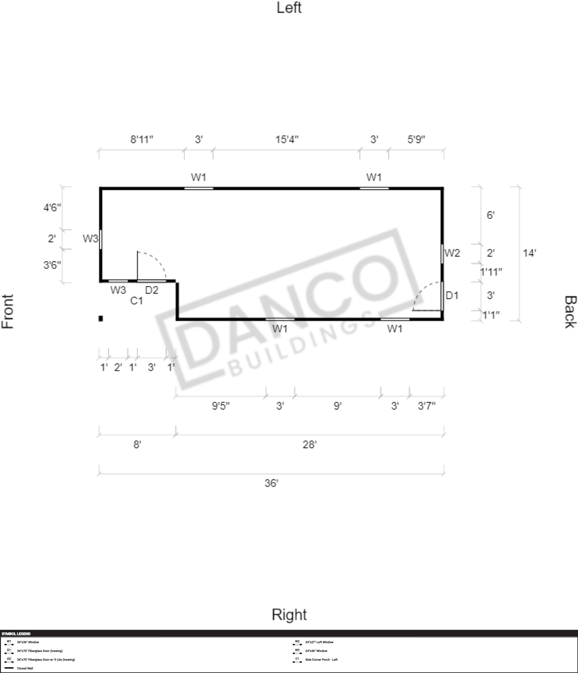 Corner Porch Lofted Barn Cabin 14x36 - Image 2