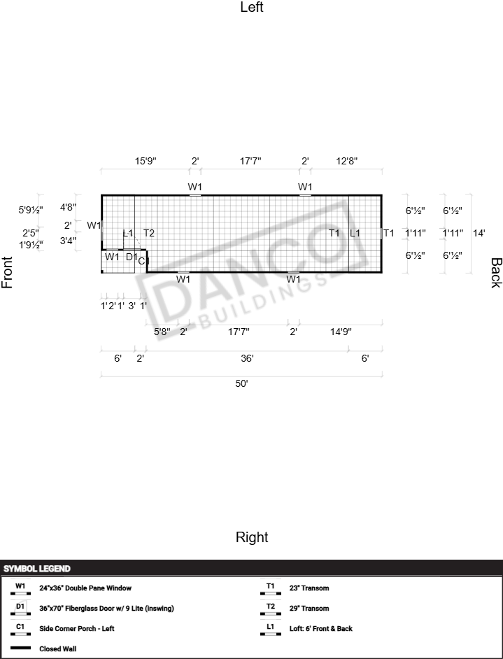 Corner Porch Lofted Barn Cabin 14x50 - Image 2