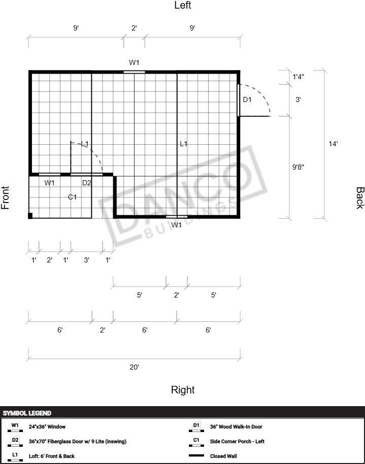Corner Porch Lofted Barn Cabin 14x20 - Image 2
