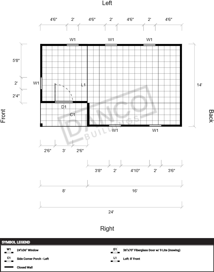 Corner Porch Lofted Barn Cabin 14x24 - Image 2