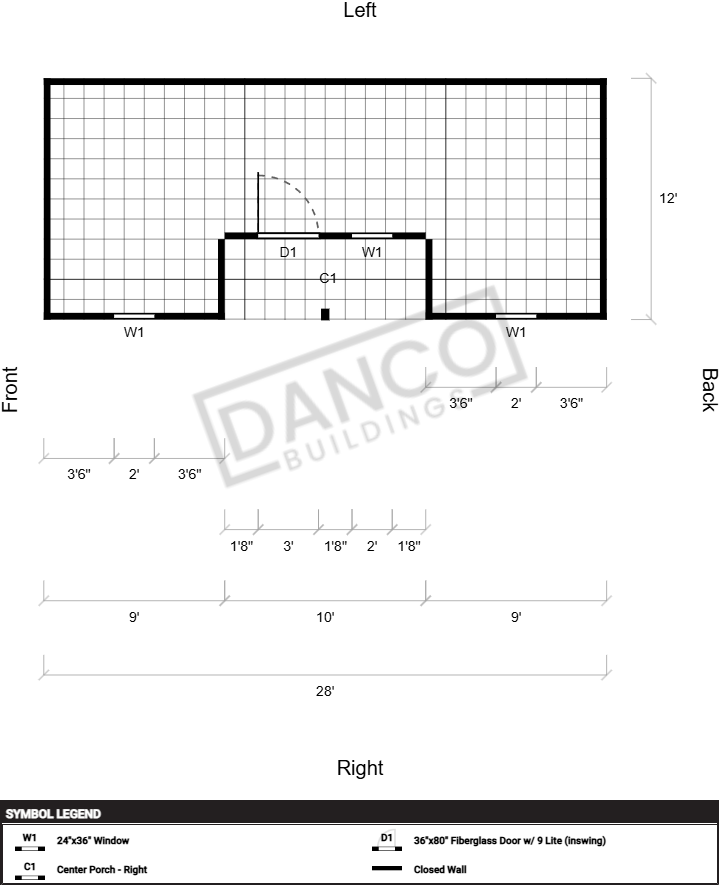 Center Side Porch Cabin 12x28 - Image 2