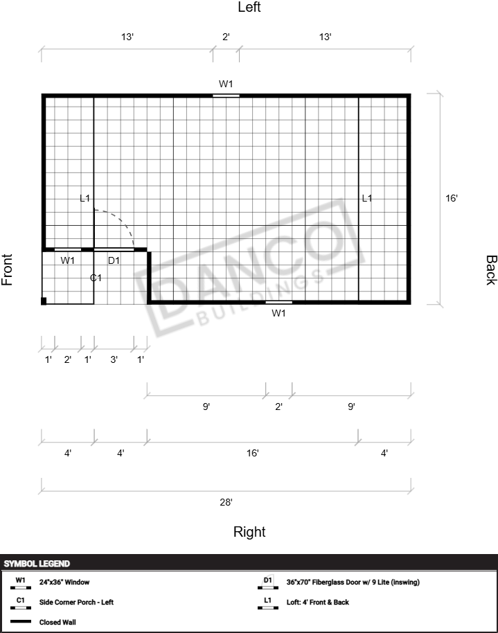 Corner Porch Lofted Barn Cabin 16x28 - Image 2