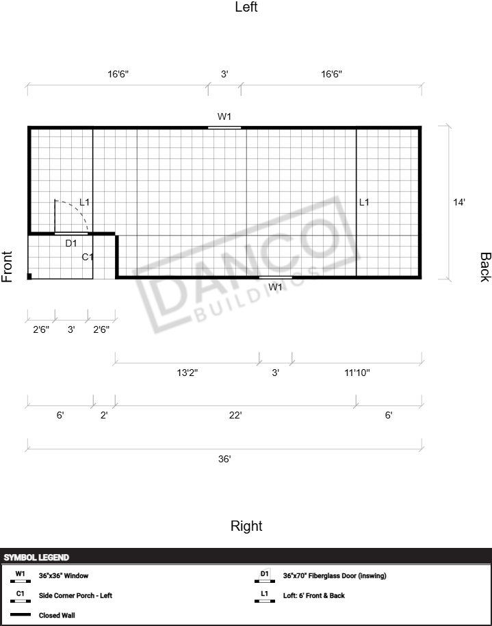 Corner Porch Lofted Barn Cabin 14x36 - Image 2