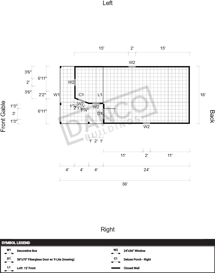 Wraparound Porch Lofted Barn Cabin 16x36 - Image 2