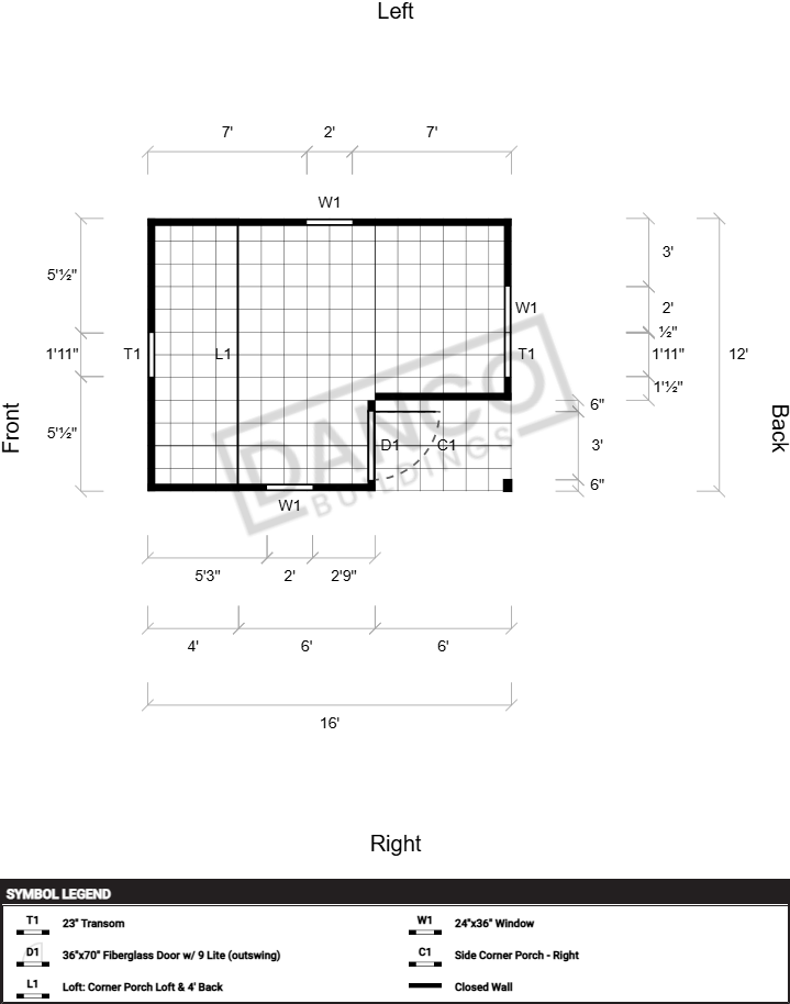 Corner Porch Lofted Barn Cabin 12x16 - Image 2